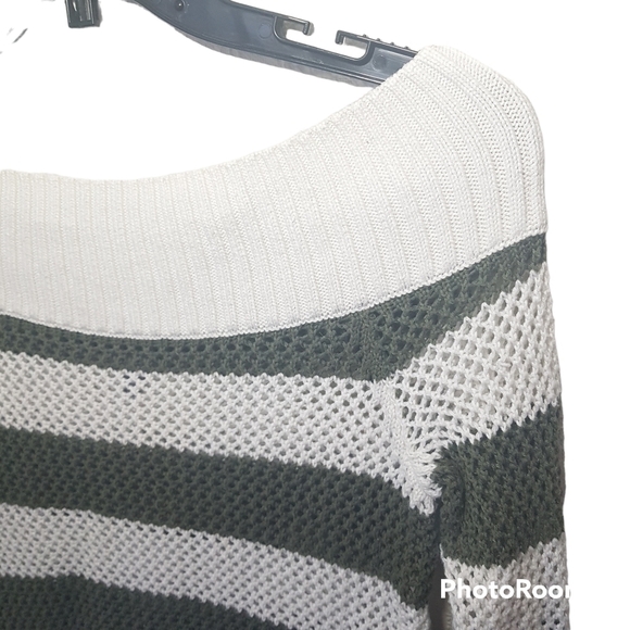 Aerie Off The Shoulder Open Weave Striped Pullover Sweater, Cover-Up - Picture 4 of 12